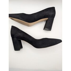 Marc Fisher Womens Size 8M Zala Block Heel Pump Black Suede Pointy Toe Heels‎
